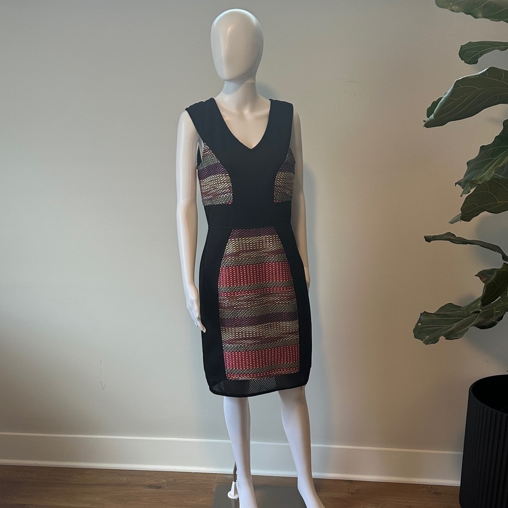 Yoana Baraschi Black Midi Dress with Multicolor Woven Panels